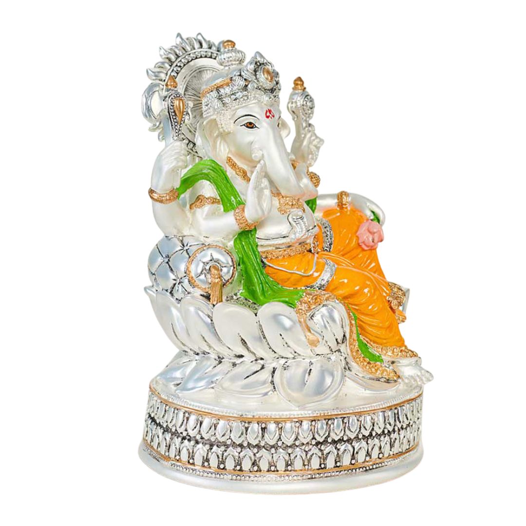 LOTUS GANESHA Idol in Sterling Silver — Handcrafted Divine Masterpiece for Puja & Collectors (30CM) "